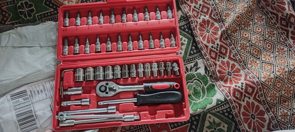 46-Piece Socket Wrench Set With Case - Metric Bit Sockets, Extension Bar, Ratchet Tool Kit For DIY & Auto Repair
