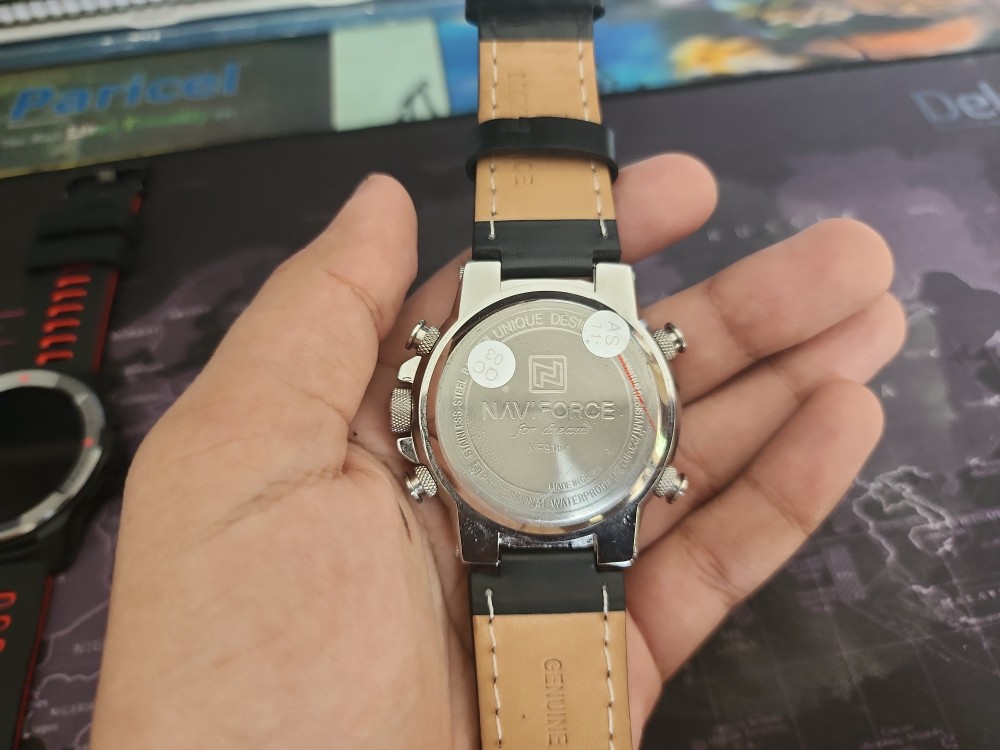 NAVIFORCE NF9164 Black PU Leather Dual Time Wrist Watch for Men