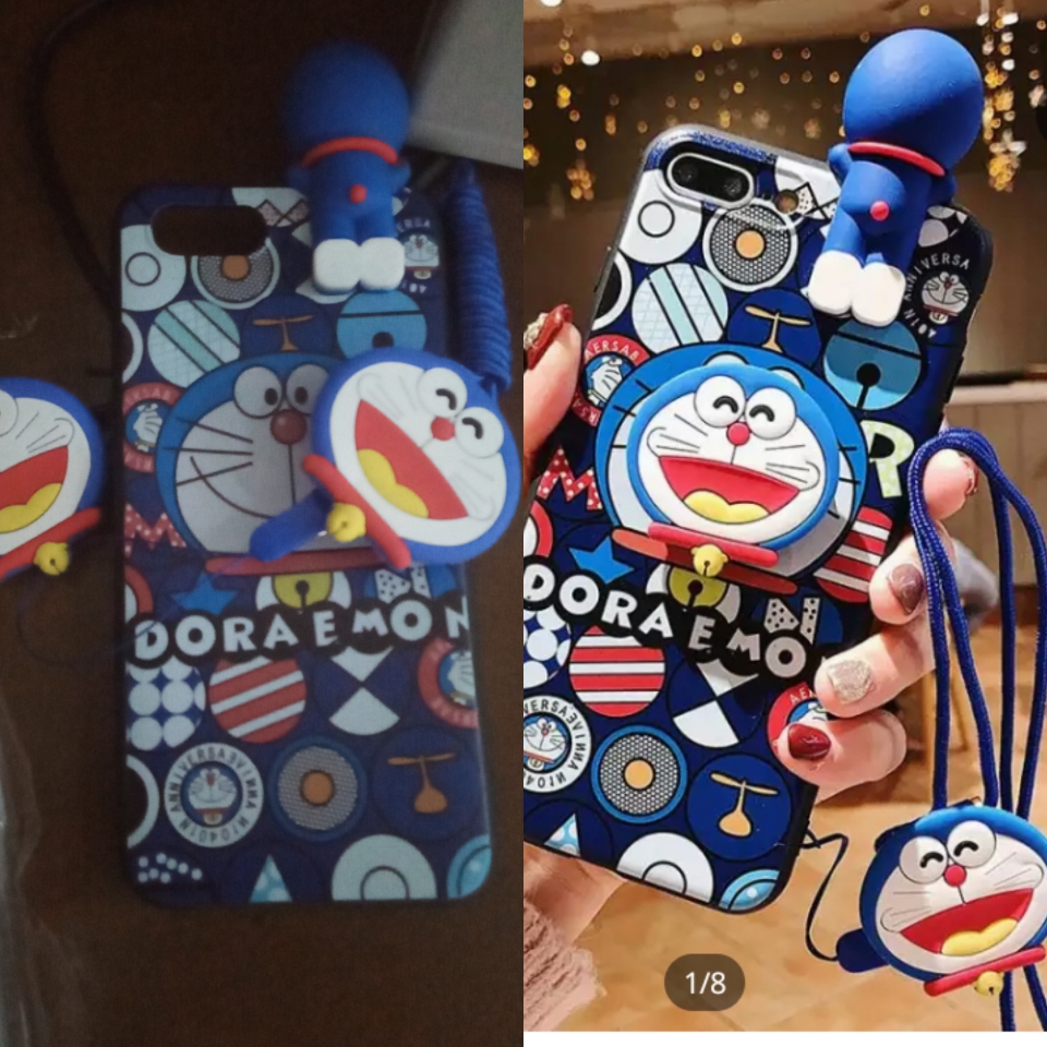 Untuk OPPO A1K Realme C2 Case 3D Kartun Doraemon Pokonyan Klang Boneka Case Dengan Stand Pemegang Lanyard Lembut Penutup Belakang