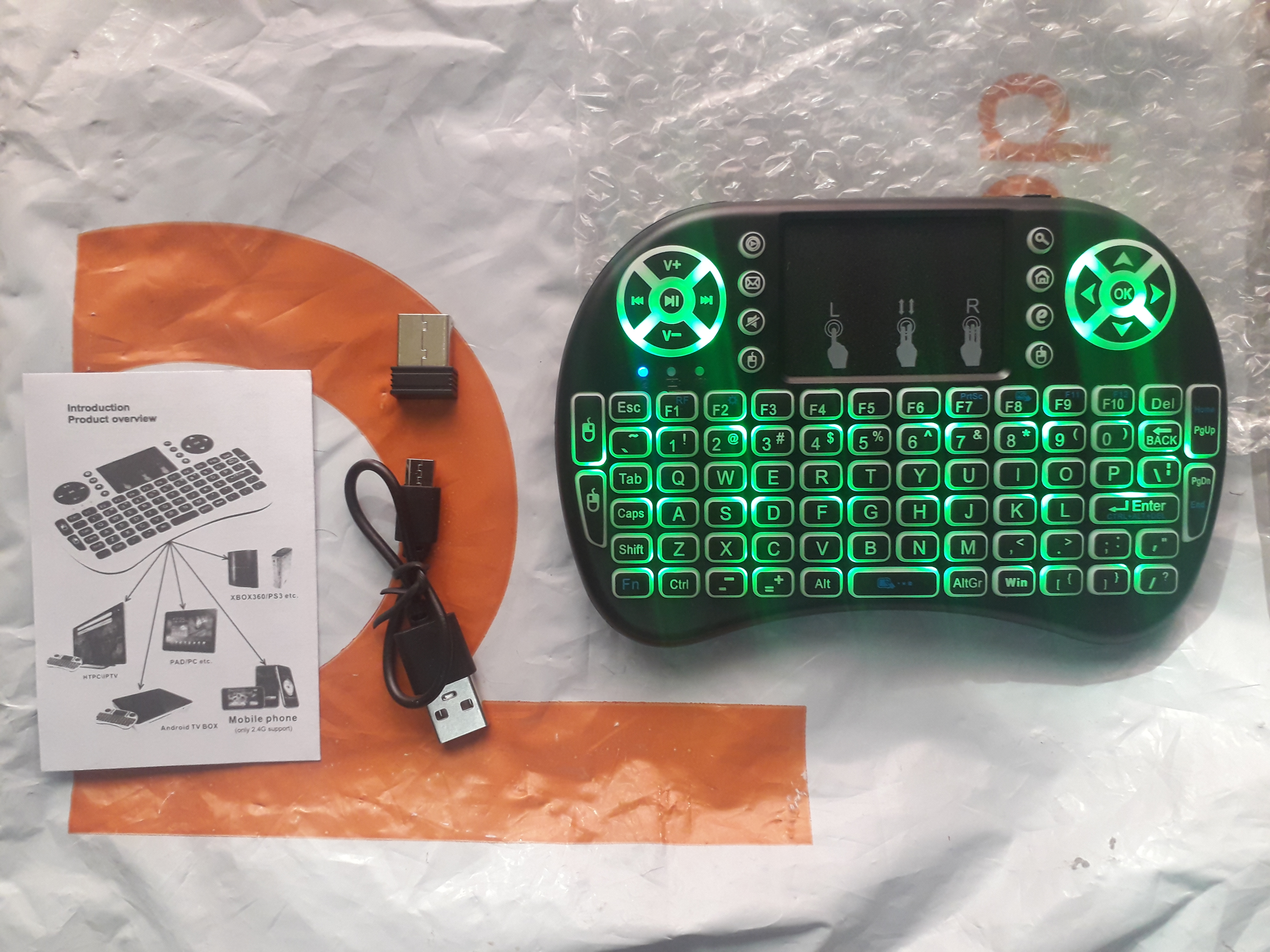  MINI TOUCH PAD RF 500 WIRELESS WITH 3 COLOUR BACKLIGHT KEYBOARD MOUSE