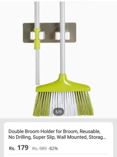 Double Broom Holder for Broom, Reusable, No Drilling, Super Slip, Wall  Mounted, Storage and Organization for Your Home, Kitchen and Closet