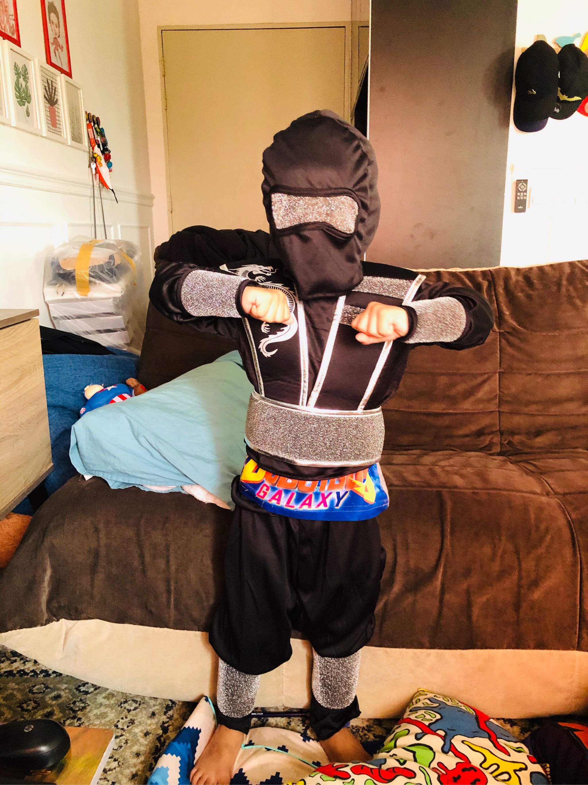 Boy S Ninja Costume Halloween Kids Black Ninja Outfit Dragon Totem Lazada