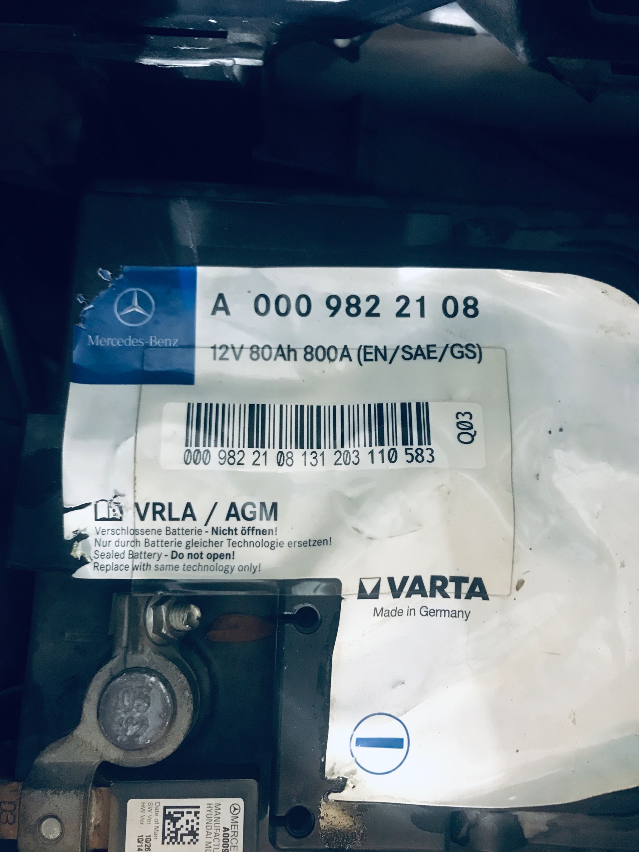 VARTA F21 VRLA AGM REPLACE MERCEDES BENZ A 000 982 21 08 (12V 80AH