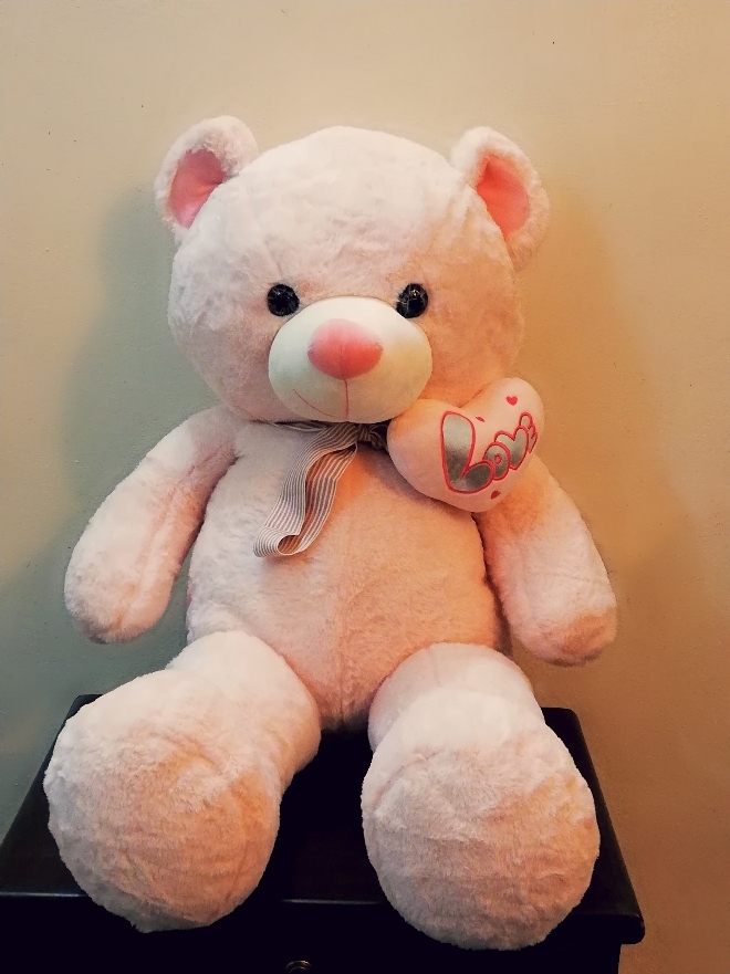  Big ribbon teddy bear stuff toy - light brown- 85cm -xl