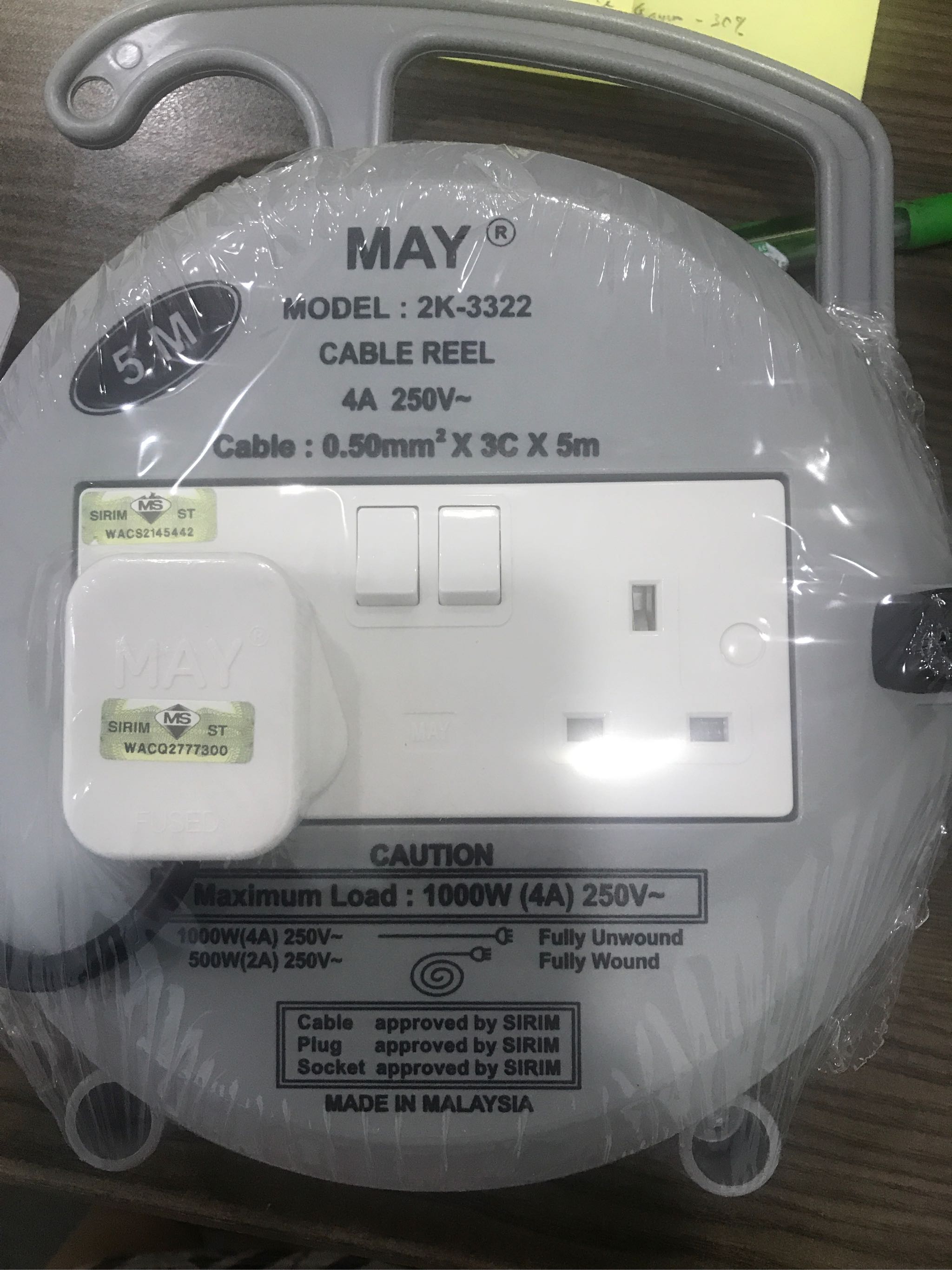 Selamat MAY Heavy Duty Extension Roller 2 Gang Socket Cable Reel