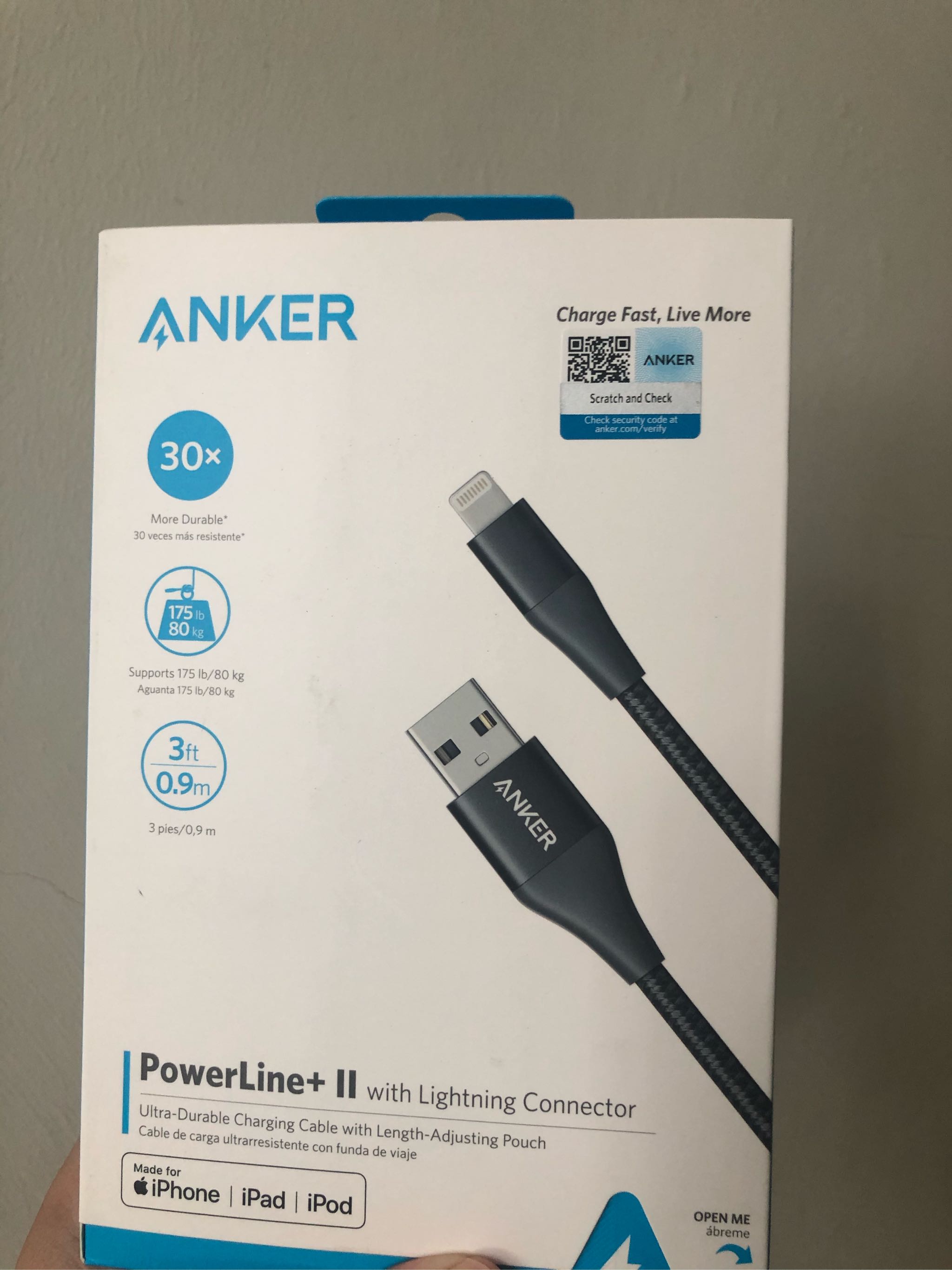 ANKER A8122 POWERLINE USB Cable Lightning APPLE certificado ANKER A8122 POWERLINE USB Cable Lightning APPLE certificado