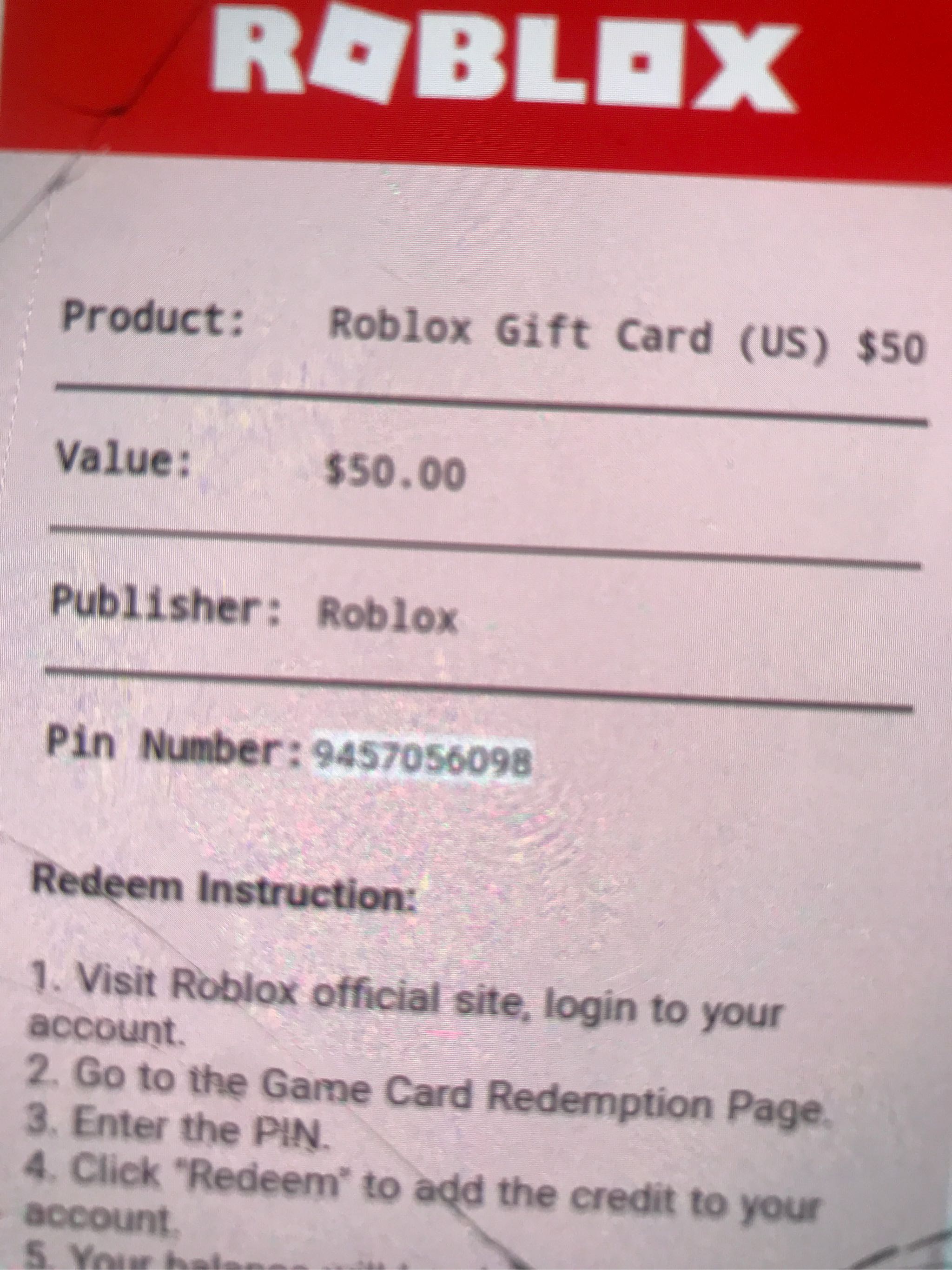 🥇50 USD Gift Card (USA) (Roblox)