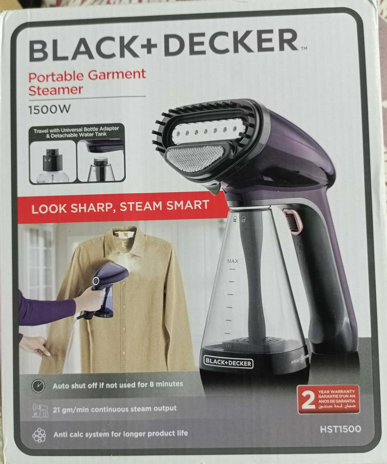 Black & Decker 1500W Handheld Portable Garment Steamer with Auto Shut-Off -  Purple | HST1500