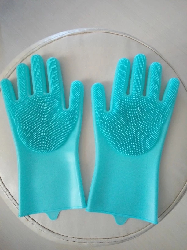  2 PC Magic Dish washing Gloves with scrubber Silicone Cleaning Reusable (1 Pair Right + Left Hand)