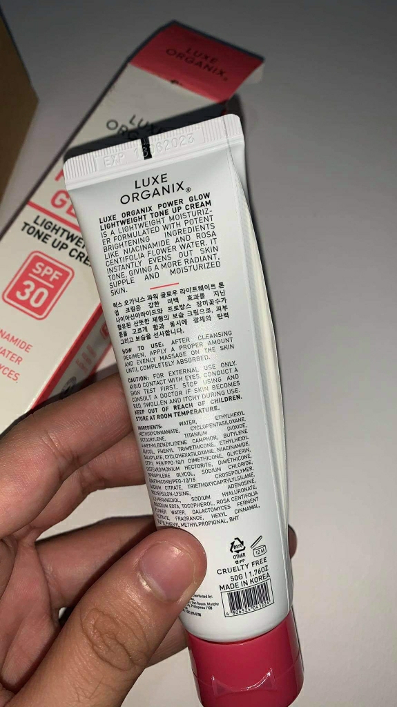 luxe organix power glow tone up cream