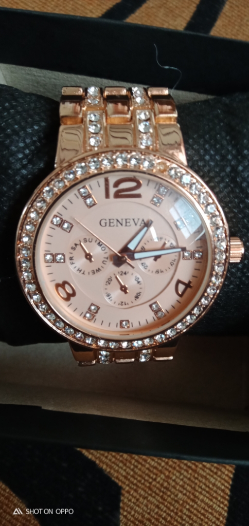 Geneva Platinum Analogue Rose Gold Dial Women's Watch
