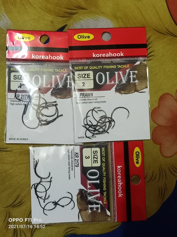 Lưỡi Câu Tôm Hàn Quốc Olive Size 1, 2, 3, 4