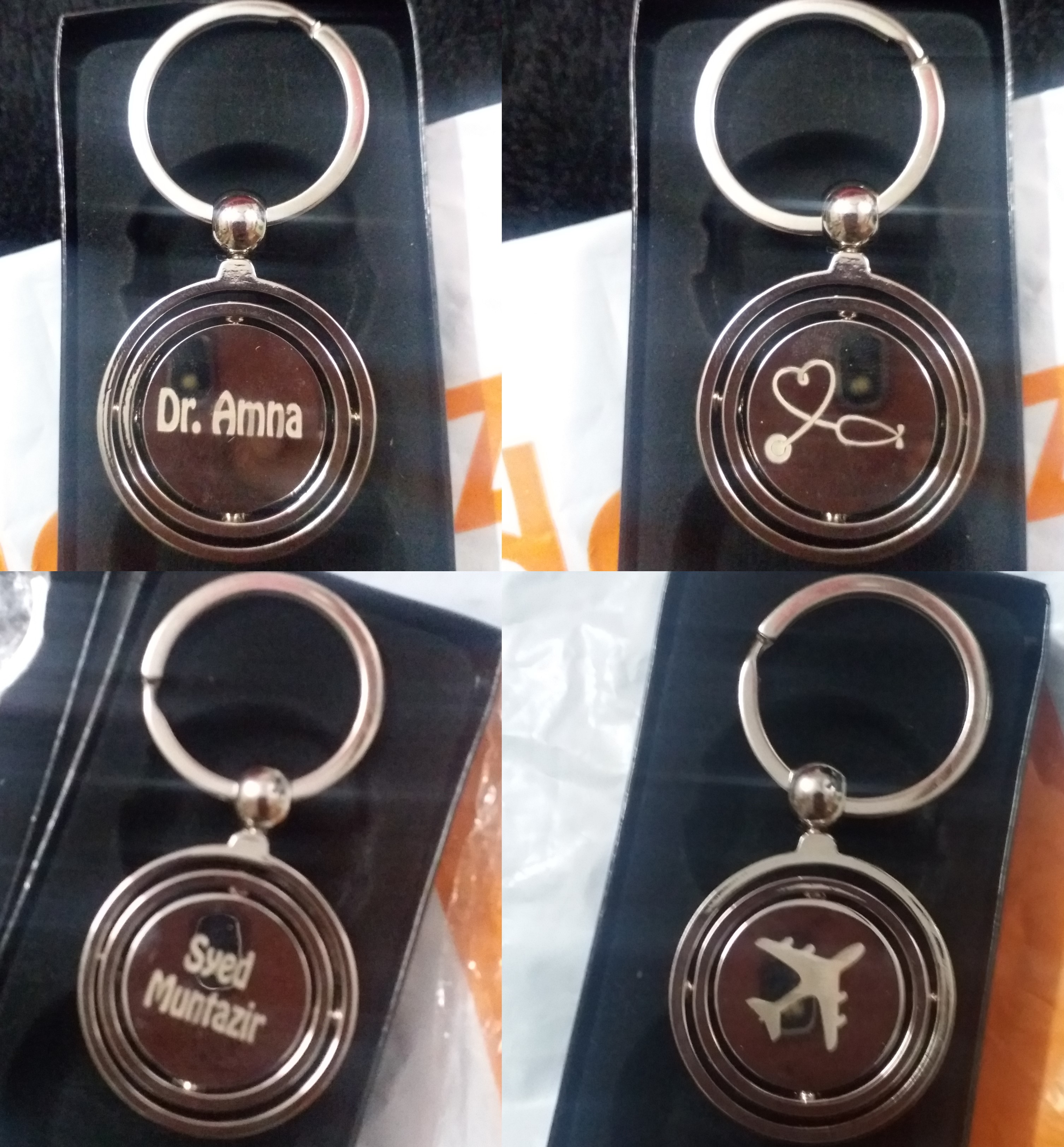  Revolving Spinning Globe Metallic Keychain With Engraved Name