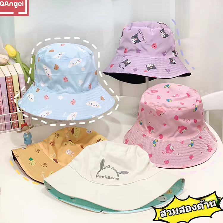 IQANGEL Kuromi พิมพ์หมวกชาวประมง, การ์ตูนอะนิเมะ Sanrio ปักสองด้านสวมหมวก Sun Cap หม้อ ราคา  152 บาท*ส่งฟรี