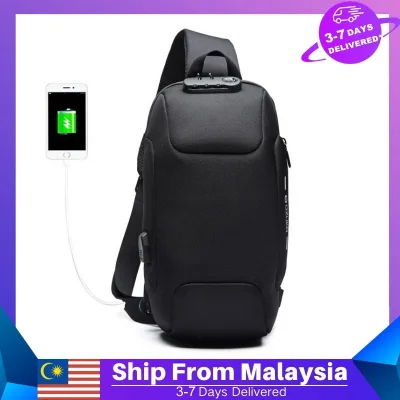 OZUKO New Anti-theft TSA Lock Chest Bag Multi-function Travel Sling Shoulder Bag USB Charging Waterproof Crossbody Bag