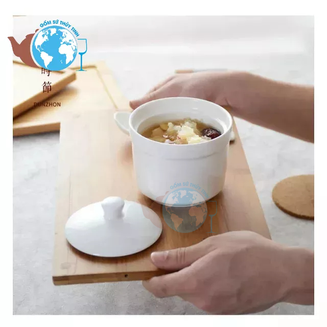 Thố sứ trắng chưng yến thể tích 400ml / thố 4.5 INCH bát sứ trắng nhỏ 400ml có nắp đậy thố cơm đựng 
