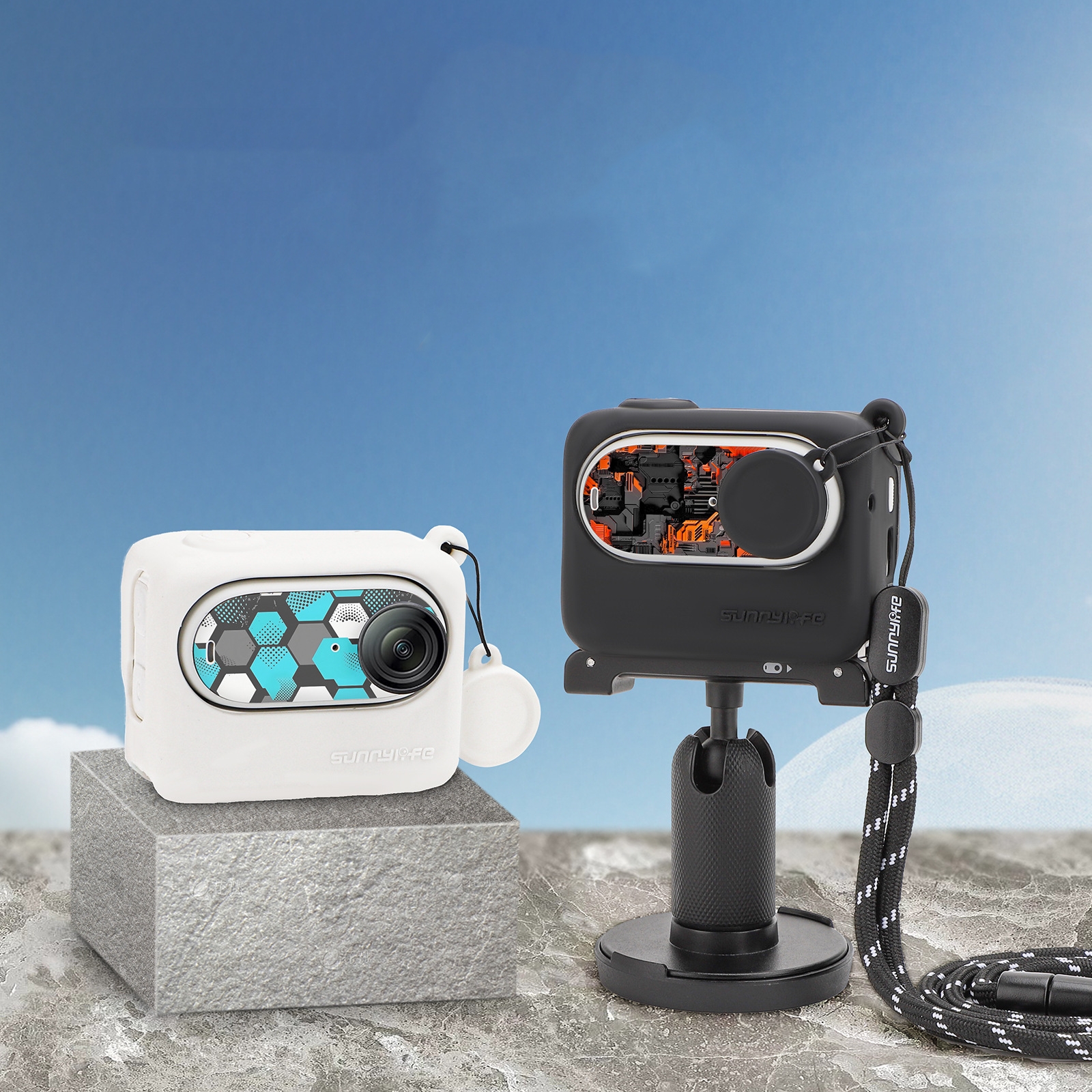Cho insta360 go3 vỏ silicon miếng dán máy ảnh ống kính Bìa Ốp bảo vệ có dây móc
