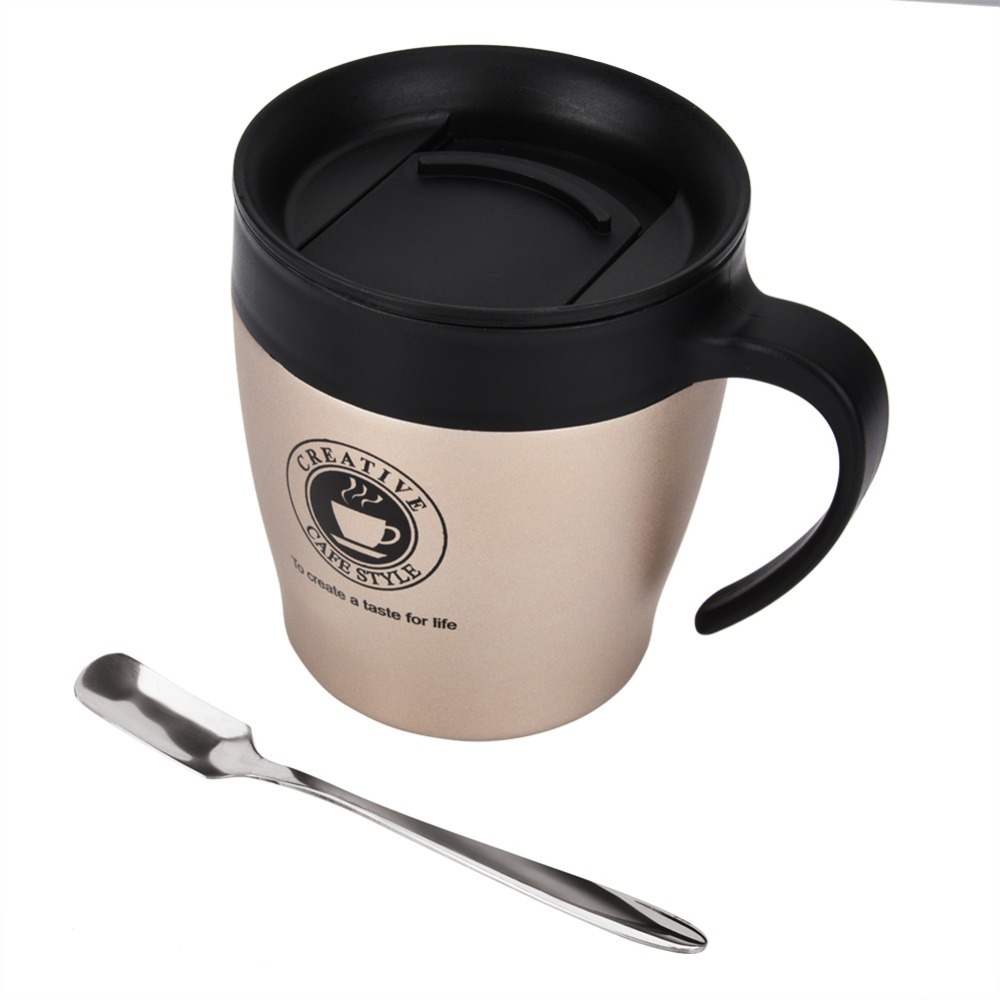 ORWHITE SHOP Cách nhiệt Cốc cà phê cách nhiệt bằng thép không gỉ Thép không gỉ Với thìa Cốc nước Hộp đựng cà phê Có nắp Cốc cà phê kèm thìa Sử dụng trong nhà bếp - 2