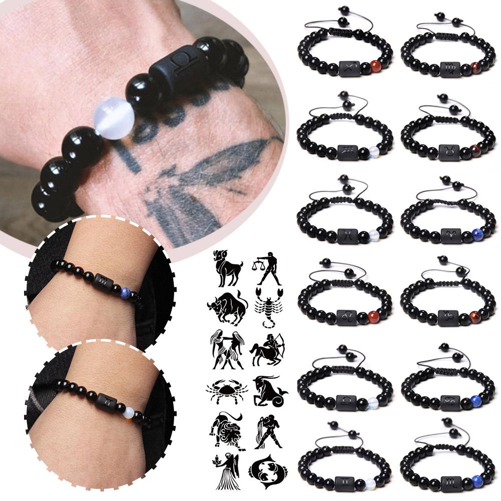 12 Constellations Woven Bracelets Black Stone Bracelet Versatile Elastic