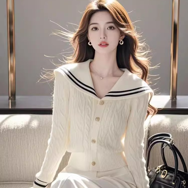 Zhu XIA Áo len dài tay mềm mại cổ áo hải quân cho nữ áo Áo len dệt mỏng và mỏng