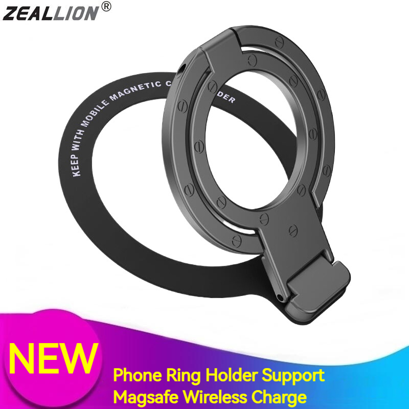 Zeallion Ultra-thin Metal Desk Kickstand Phone Ring Holder Stand Foldable Mount Compatible iPhones Wireless Charging Magsafe Wireless Charging