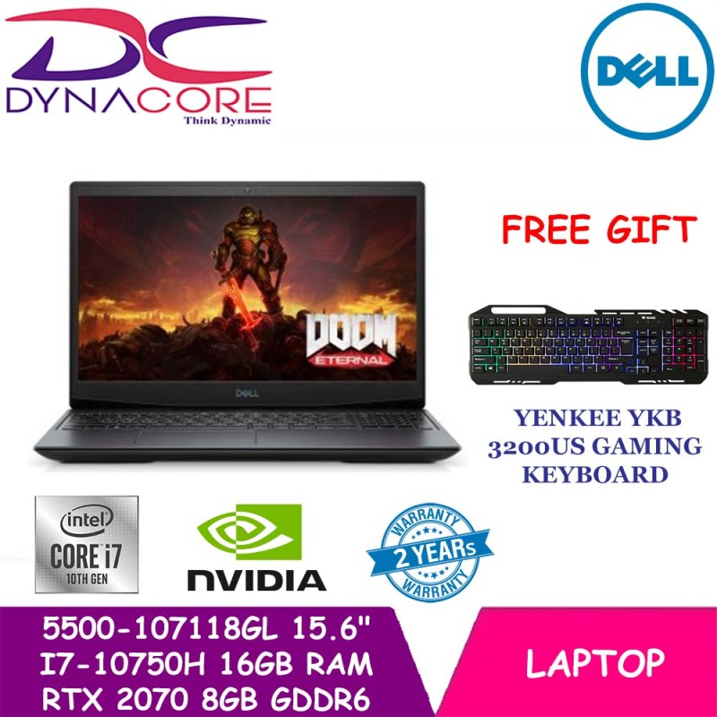 【DELIVERY IN 24 HOURS】DELL G5 5500-107118GL Gaming Laptop 5500-107118GL | 15.6 FHD 300nits WVA Anti-glare Display | Intel Core i7-10750H | 16GB DDR4 RAM | 1TB M.2 NVMe SSD | RTX 2070 8GB GDDR6 | 2yr Premium Support + 1yr Lojack | WIN 10 Home