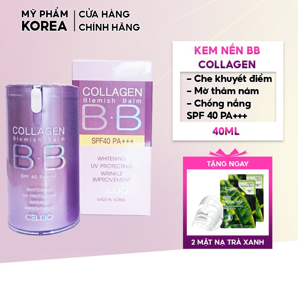 Kem nền trang điểm chống nắng BB Cream Collagen Cellio SPF 40 PA++ Hàn Quốc giúp da trắng sáng chống nhăn chống lão hóa