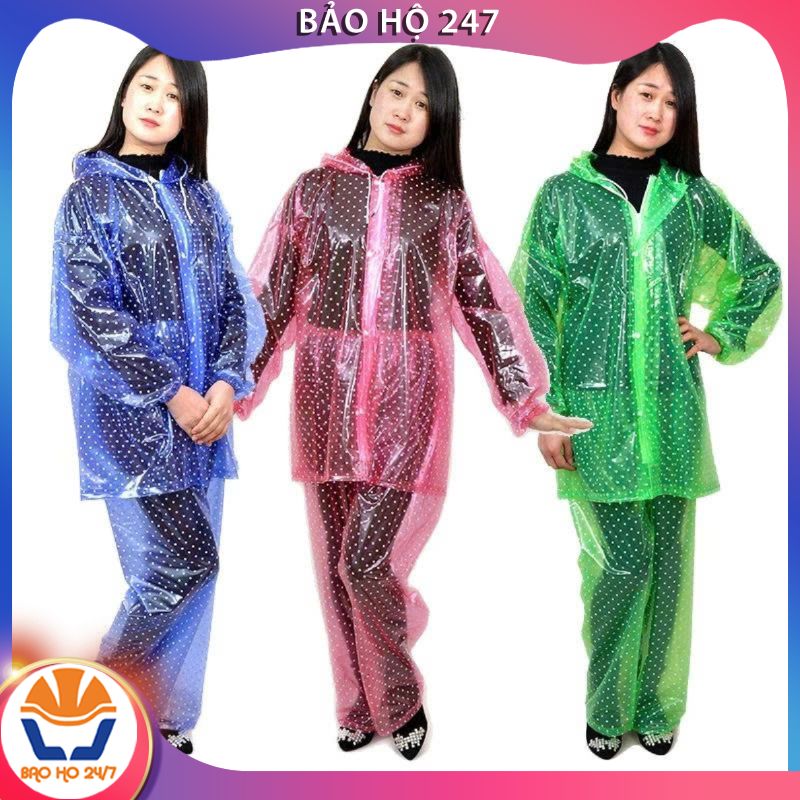 Bộ quần áo mưa chấm bi nhựa dẻo PVC chống thấm siêu bền - Hàng cao cấp baoho247