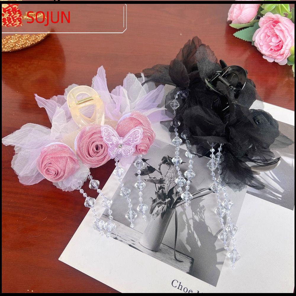 SOJUN Hoa Hồng Kẹp nắm Tua rua Phụ Kiện Đầu tóc thanh lịch Kẹp tóc Chất lượng cao Kẹp tóc nơ Kẹp cá mập Phụ nữ