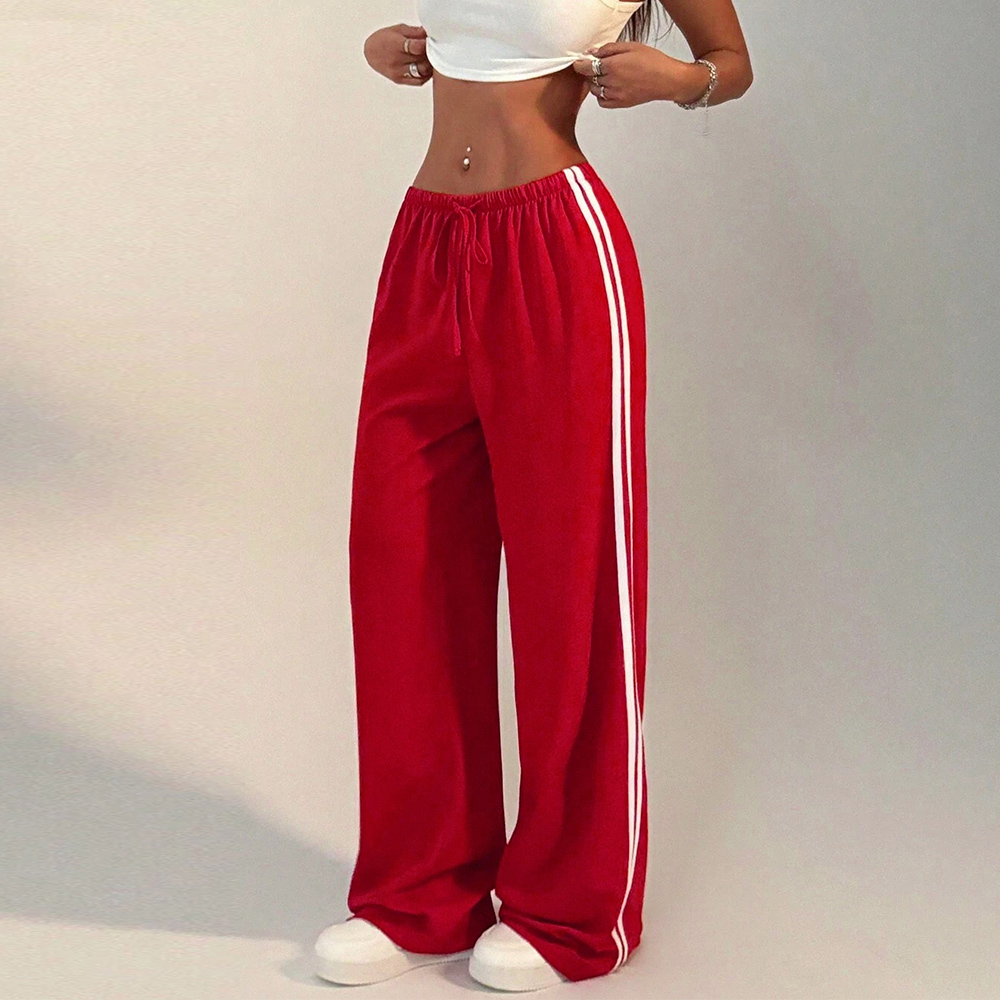 Closet Crush Quần của phụ nữ tất cả các mùa thể thao bên sọc dây rút đàn hồi eo đầy đủ chiều dài tự nhiên eo thẳng chạy bộ quần b241224