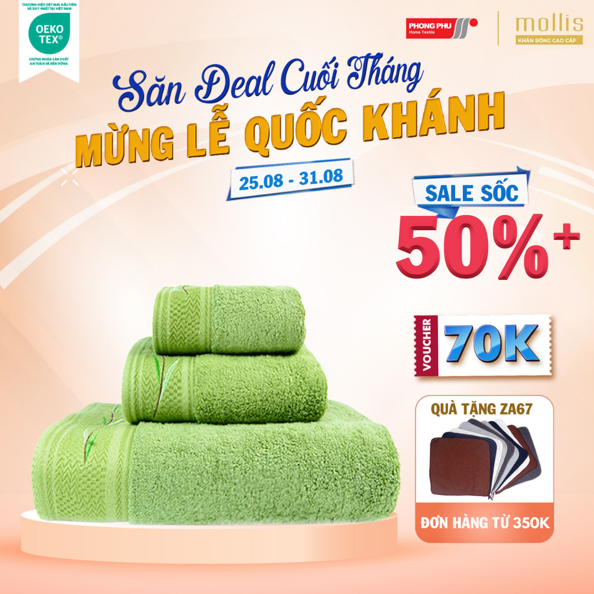 Khăn Tắm Mollis Soybean 65x130cm Khăn Cao Cấp Sợi Đậu Nành Nuôi Dưỡng Làn Da Mịn Thoáng Thấm Hút Không Xù Đổ Lông BMB4