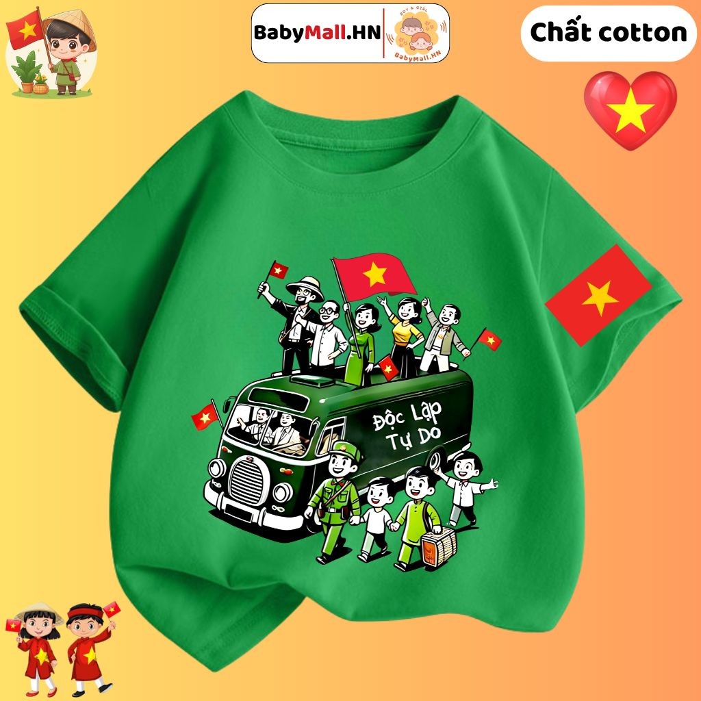 Áo thun Tôi Yêu Việt Nam cho bé trai bé gái BABYMALL áo phông Cờ Đỏ Sao Vàng cho bé chất cotton mát