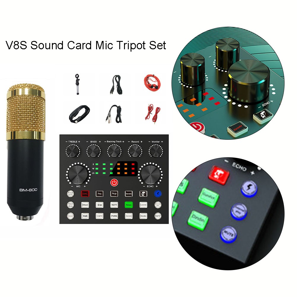【Bởi】 Card âm thanh V8S với chân máy mic Bộ dây cáp lý tưởng cho rõ ràng cho âm thanh vlog trong kho