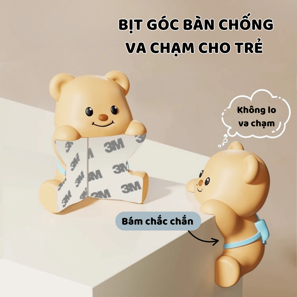 Combo 4 Miếng Dán Góc Bàn Chống Va Đập Hình Gấu Đáng Yêu, Miếng Dán Góc Bàn 3 Cạnh Mềm Ogi Home - MDGB01