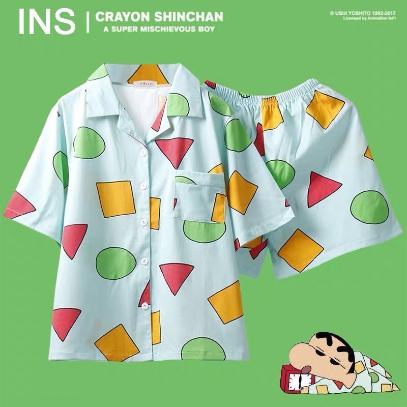 Crayon Shin Chan Nam và nữ có cùng đoạn quần áo hoạt hình dài tay có thể mặc ngoài lưới Bộ đồ ngủ ho