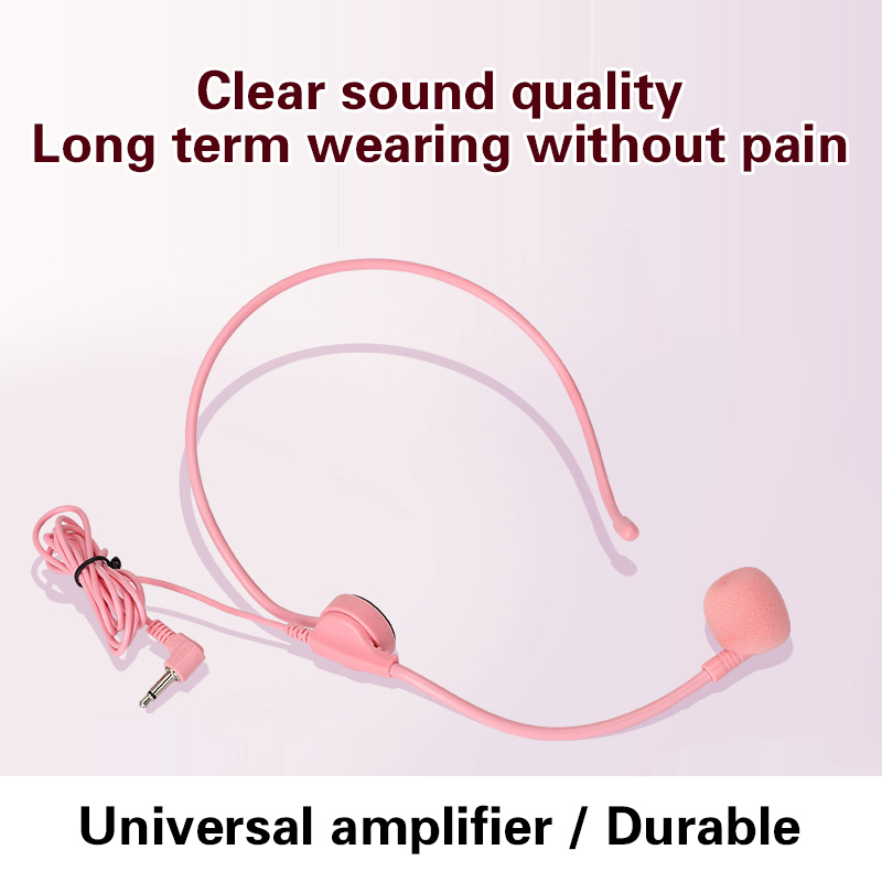 XINGHEC2 1 chiếc tai nghe micro có dây đeo đầu 3.5mm Loa khuếch đại giọng nói màu hồng Mic âm thanh rõ ràng cho hướng dẫn hội nghị giáo viên phát biểu
