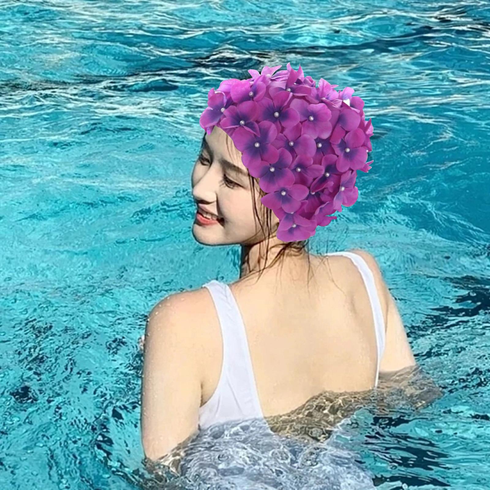 Flower Swim Caps Women Floral Petal Swim Hat for Bathing Long Short Hair