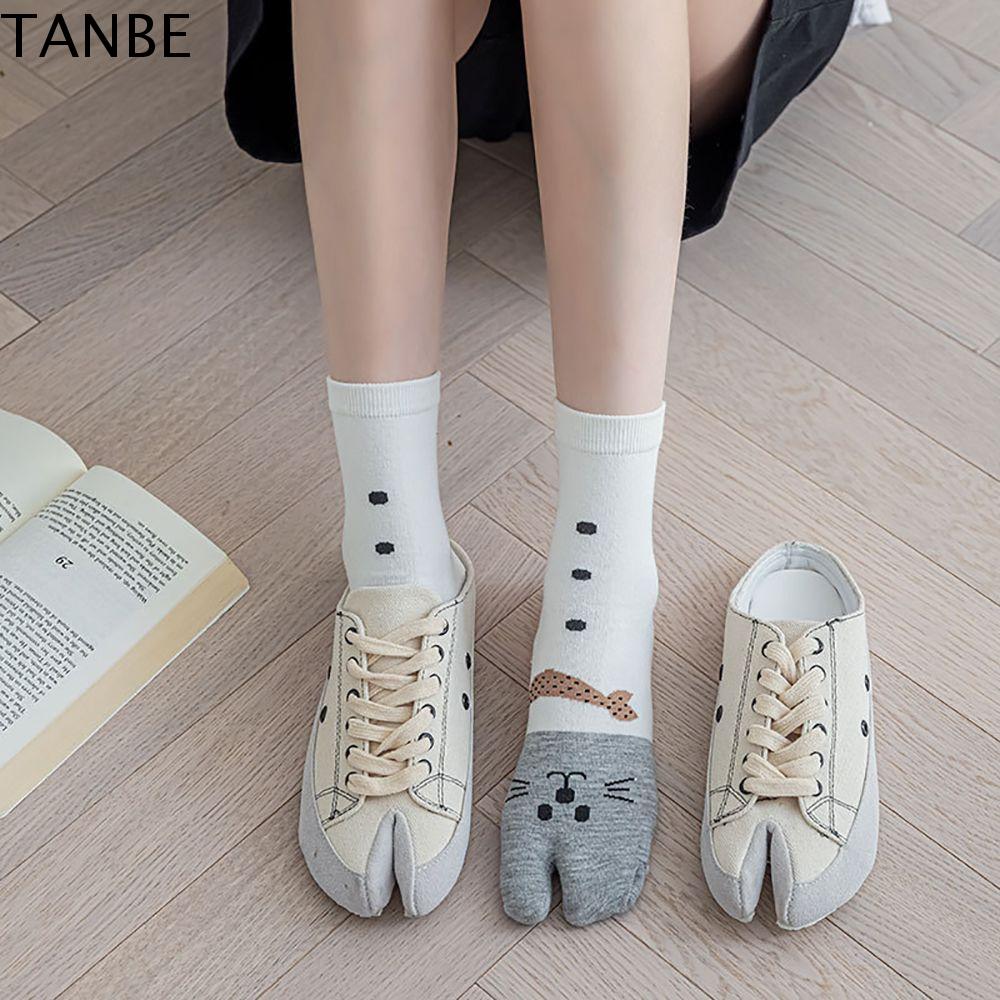 TANBE Giản dị Dễ thương Bông Dép xỏ ngón Nữ Tất hai ngón Học sinh Hàng dệt kim Vớ mèo Vớ ống giữa Vớ hai ngón