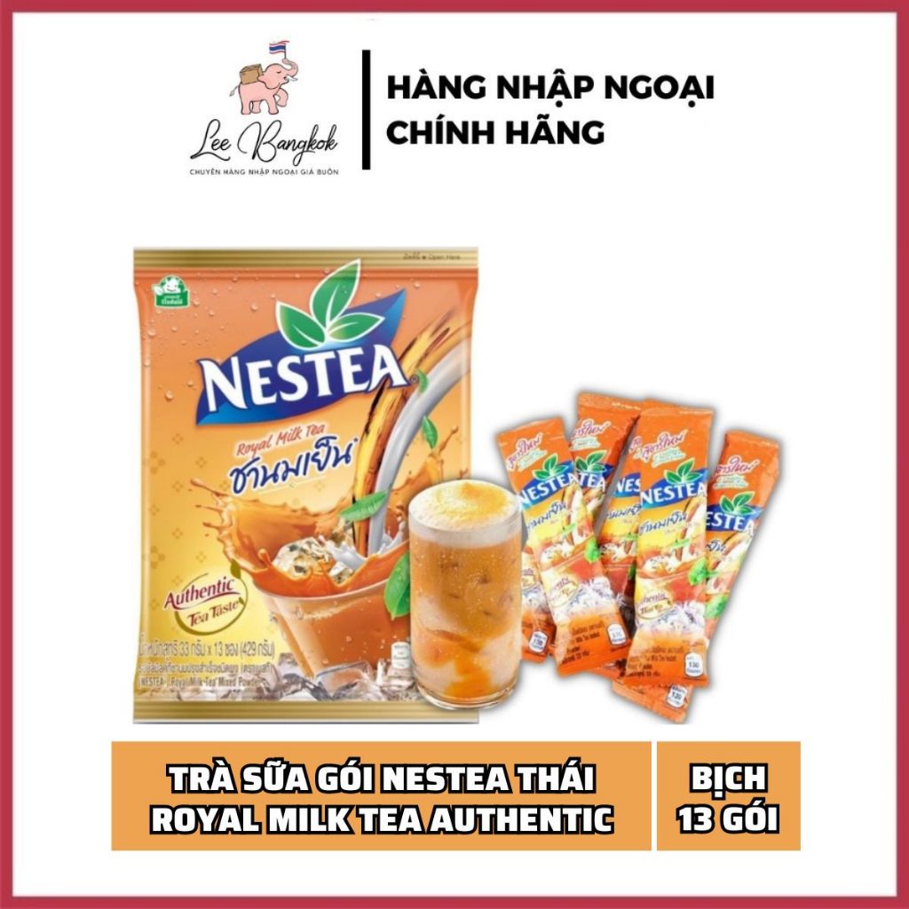 [13 Gói] Trà Sữa Gói Nestea Thai Royal Milk Tea Hòa Tan Vị Thái Đỏ Nội Địa Thái Lan 429g