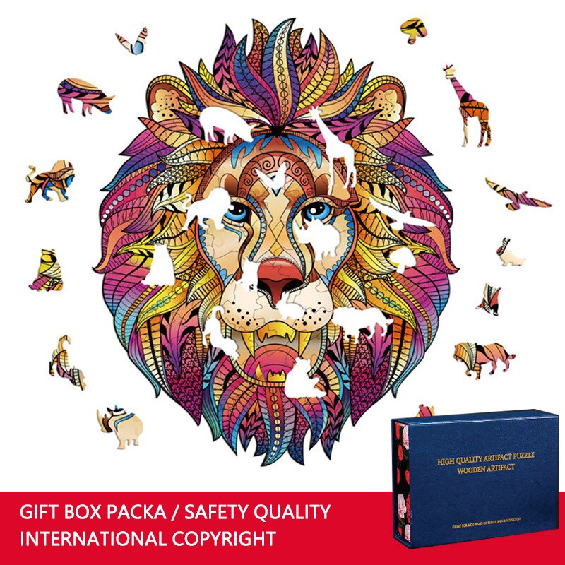 Lion Size S 100pc 3d Wooden Jigsaw Puzzle Animal Wooden Puzzle Decompression Toys Puzzle Diy Animal Set Home Decor