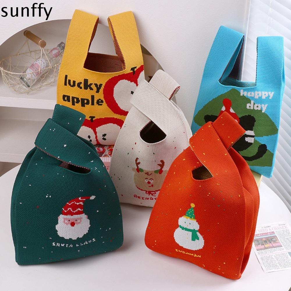 SUNFFY Quà tặng giáng sinh Túi xách dệt kim giáng sinh Hoạt hình Ông già Noel Túi xô len Thường ngày Ví Túi tote Cô Gái