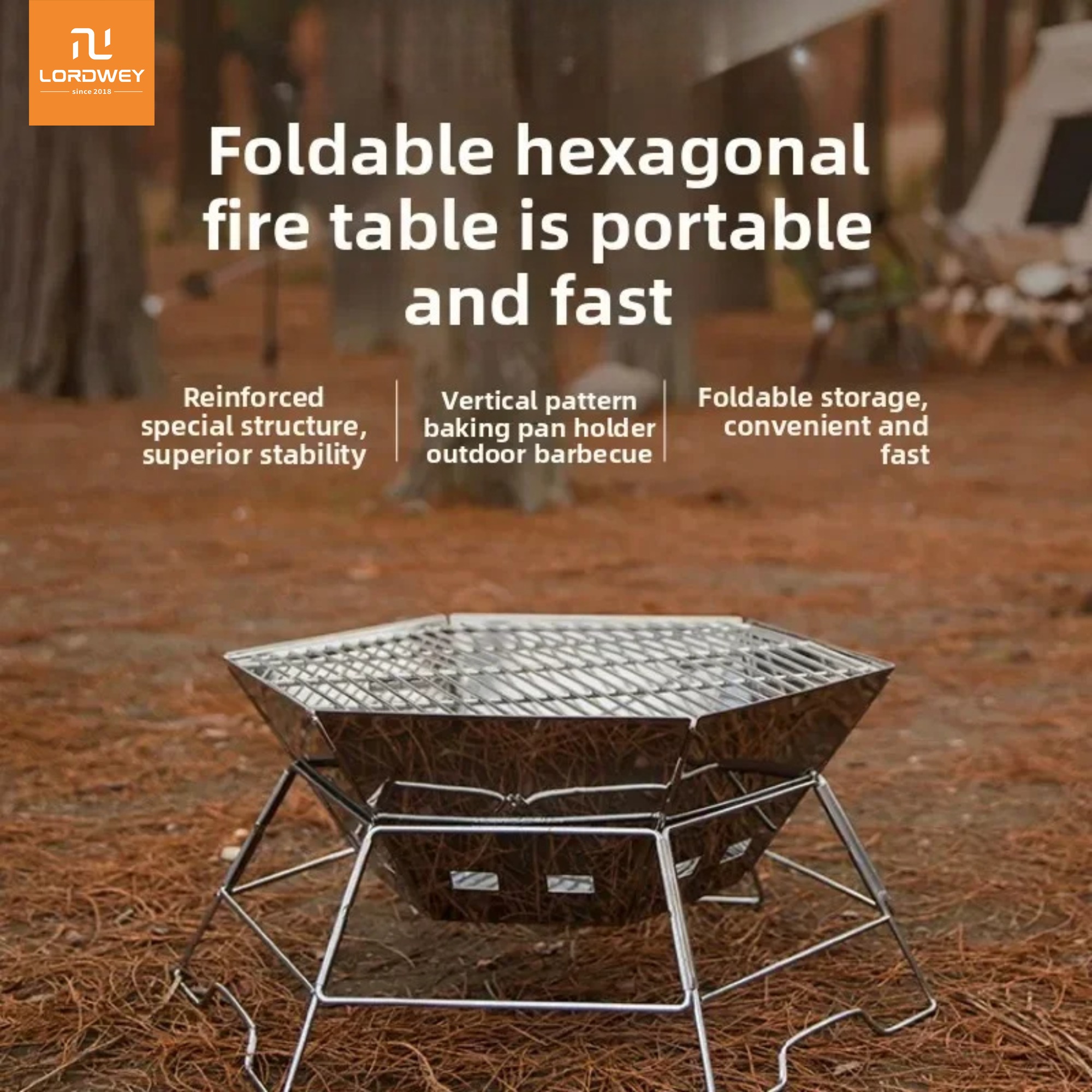 LORDWEY | MOUNDAINHIKER Firewood Stove Outdoor Camping Barbecue Portable Stainless Steel Grill Hexagonal Folding Burner for Hiking Picnic ราคา 2,676 บาท*ส่งฟรี