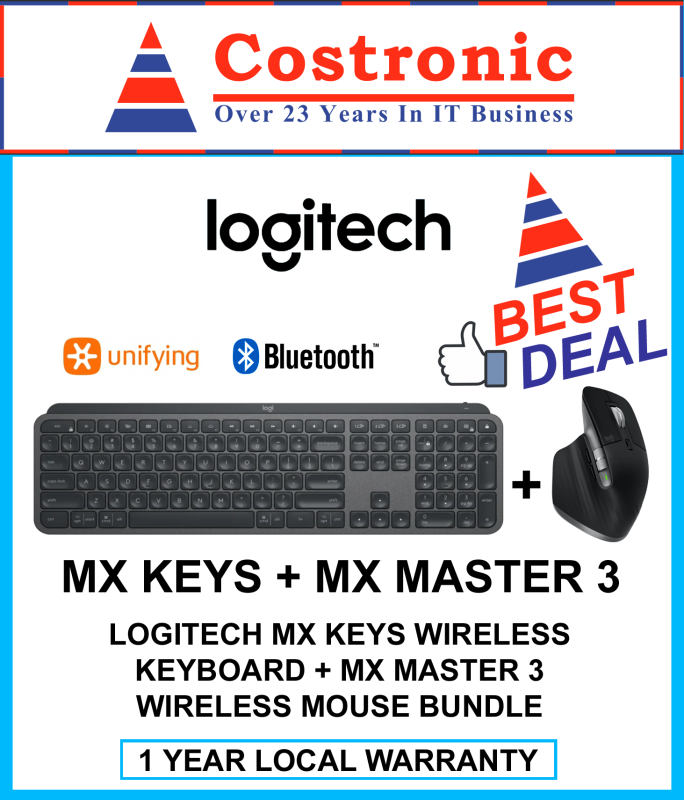Logitech MX Keys Illuminated Wireless Keyboard + MX Master 3 Wireless Mouse Bundle Singapore