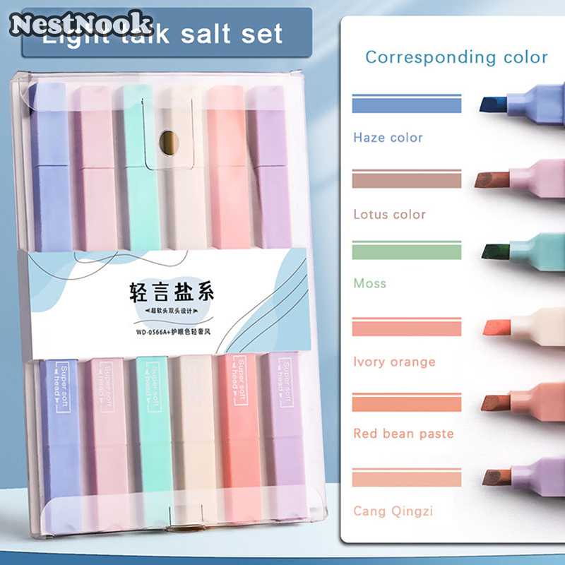 NestNook 6 cái Highlighter ánh sáng màu Kawaii Markers DIY Album Nhật ký đôi đã kết thúc Highlighter