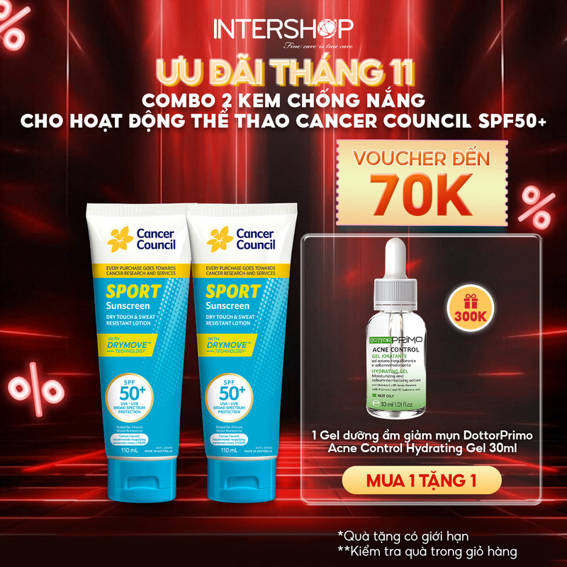 Kem chống nắng dùng khi chơi thể thao Cancer Council Sport Sunscreen Dry Touch & Sweat Resistant Lot