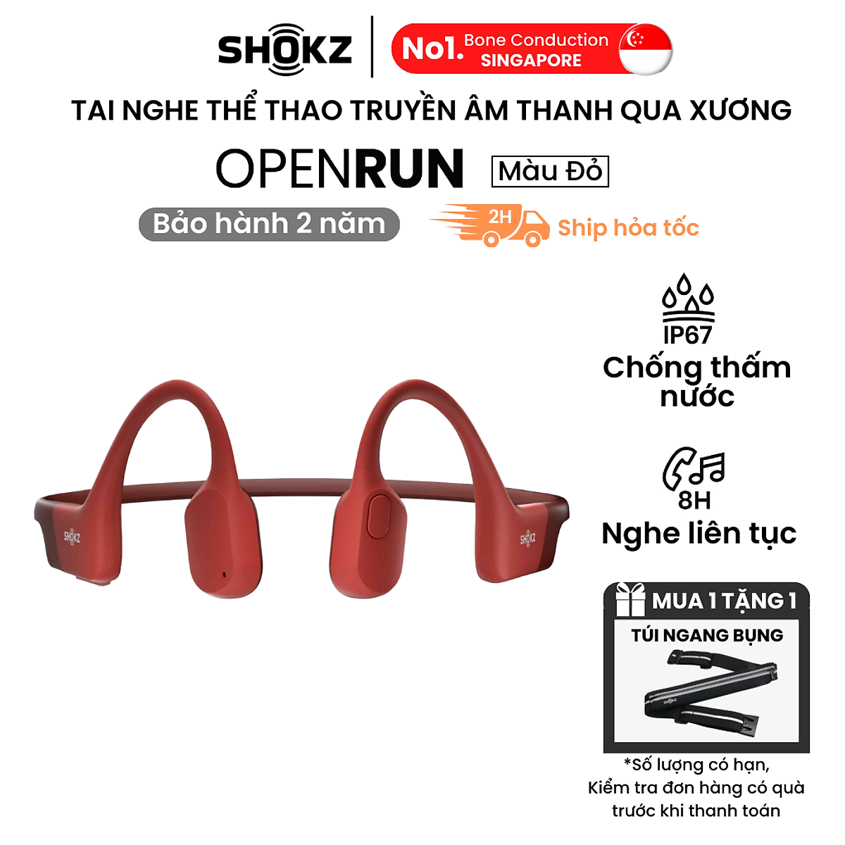 Tai nghe bluetooth thể thao truyền âm thanh qua xương shokz open run s803 - hàng chính hãng