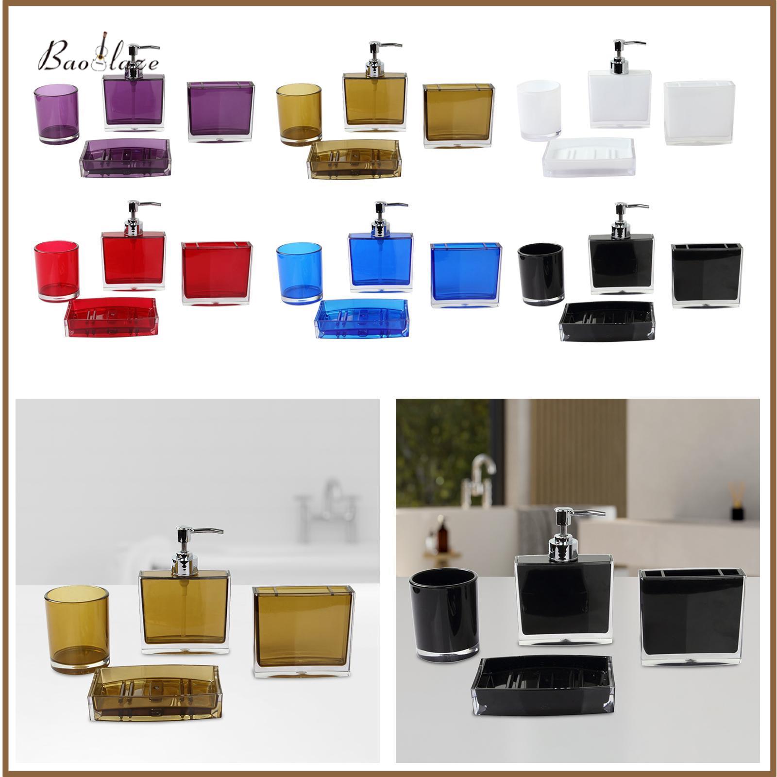 ชุดเครื่องนอนและห้องน้ำ Baoblaze ชุดเครื่องจ่ายสบู่ ABS พร้อมถ้วยใส่แปรงสีฟันและจานสบู่สำหรับจัดเก็บเคาน์เตอร์ห้องน้ำ