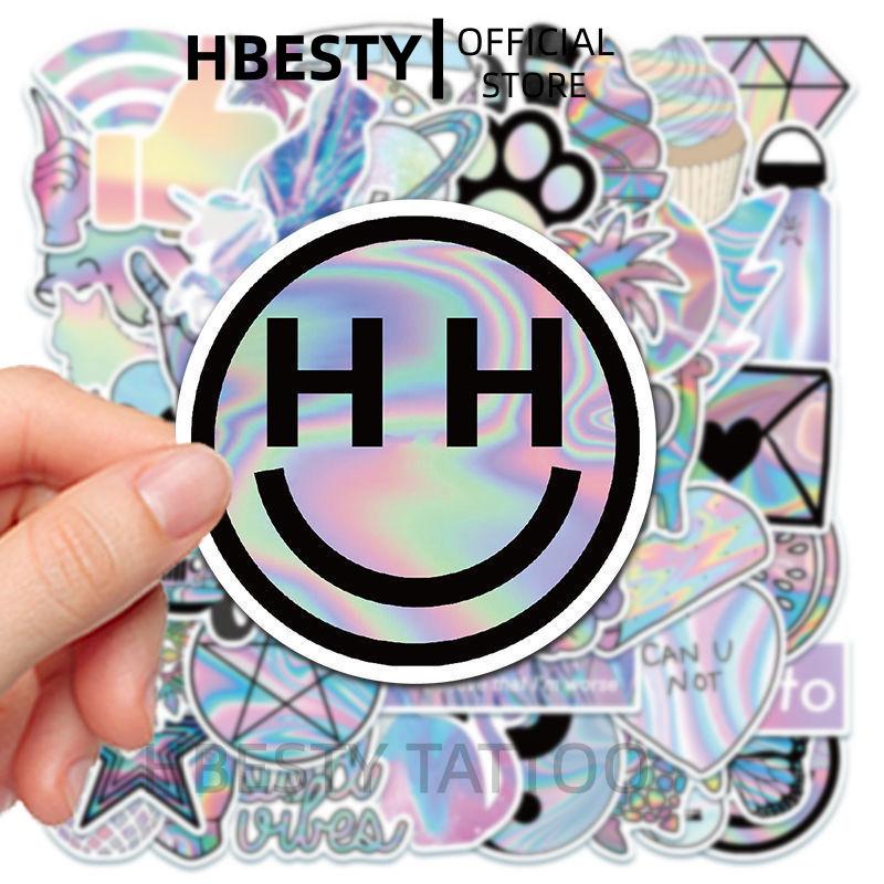 HBESTY 50 holographic laser pattern stickers waterproof suitcase personalized skateboard trend water cup waterproof removable sticker