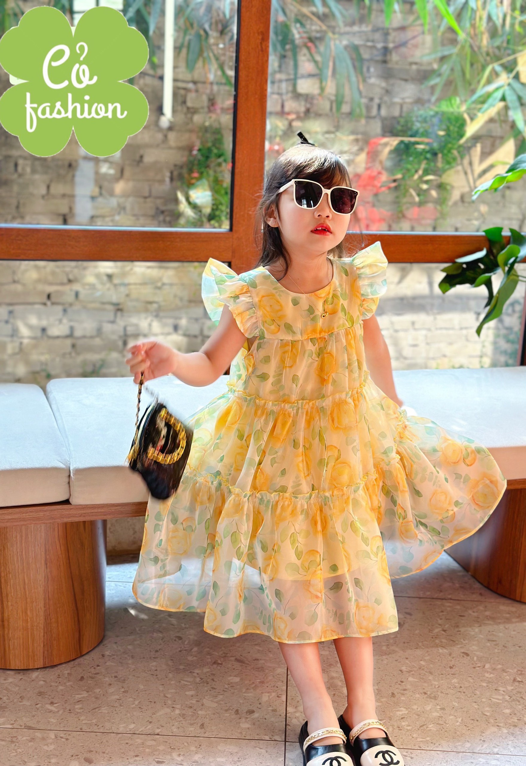 Váy bé gái tơ óng hoa hồng xinh nhẹ siêu sang chành Sofia Cỏ fashion tết 2024