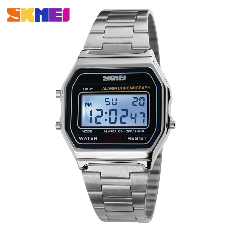 SKMEI 1123 Luxury Retro Business Digital Sport Watch Men Stainless Steel Military Waterproof Wristwatch Clock 1328 reloj hombre ราคา 323 บาท*ส่งฟรี